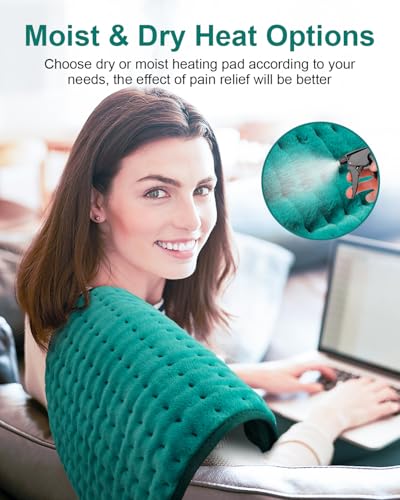 Image of Heating Pad for Back & Period Cramps, Fathers Day Dad Gifts, Birthday Gifts for Women Mom, Electric Heating Pads for Abdomen /Waist /Shoulder, 12 inch x 24 inch, 6 Heat Settings, 4 Auto-Off, Teal Green