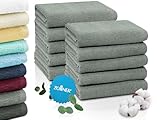 ZOLLNER 10er Set Handtücher in 50x100 cm - saugstarke und weiche Duschtücher in hellgrau - mit praktischem Aufhänger - waschbar bis 60°C - Baumwolle - Hotelqualität