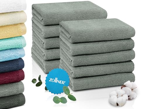 ZOLLNER 10er Set Handtücher in 50x100 cm - saugstarke und weiche Duschtücher in hellgrau - mit praktischem Aufhänger - waschbar bis 60°C - Baumwolle - Hotelqualität