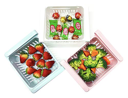 Fridge Drawer Organizer, 3 Pack Retractable Drawer Refrigerator Storage Box, Unique Design Pull