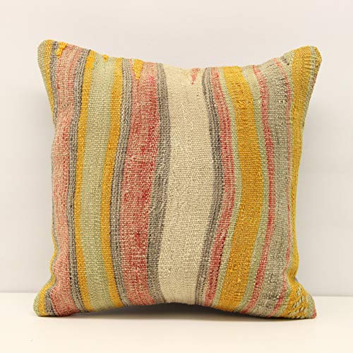 Handmade Kilim pillow 16x16 inch (40x40 cm) Decorative pillow Boho design Cushion Cover