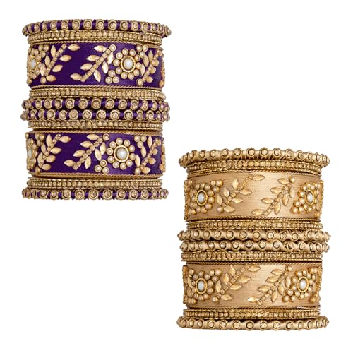 Image of Peora Silk Thread Kundan & Stone Studded Chuda Bangles Set Gift for Women