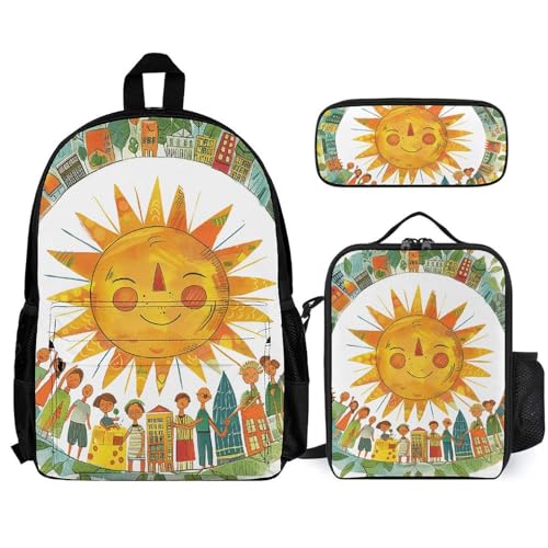 Sac à dos ordinateur portable avec sac déjeuner isotherme et trousse, ensemble 3 pièces blanc