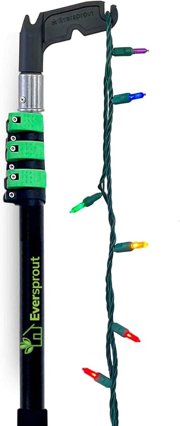 EVERSPROUT 30 Foot Reach | 7-to-24 Foot Utility Hook with Extension Pole | Installing and Hanging String Lights, Birdfeeders, Reaching High Places | Heavy-Duty Telescoping Extension Pole