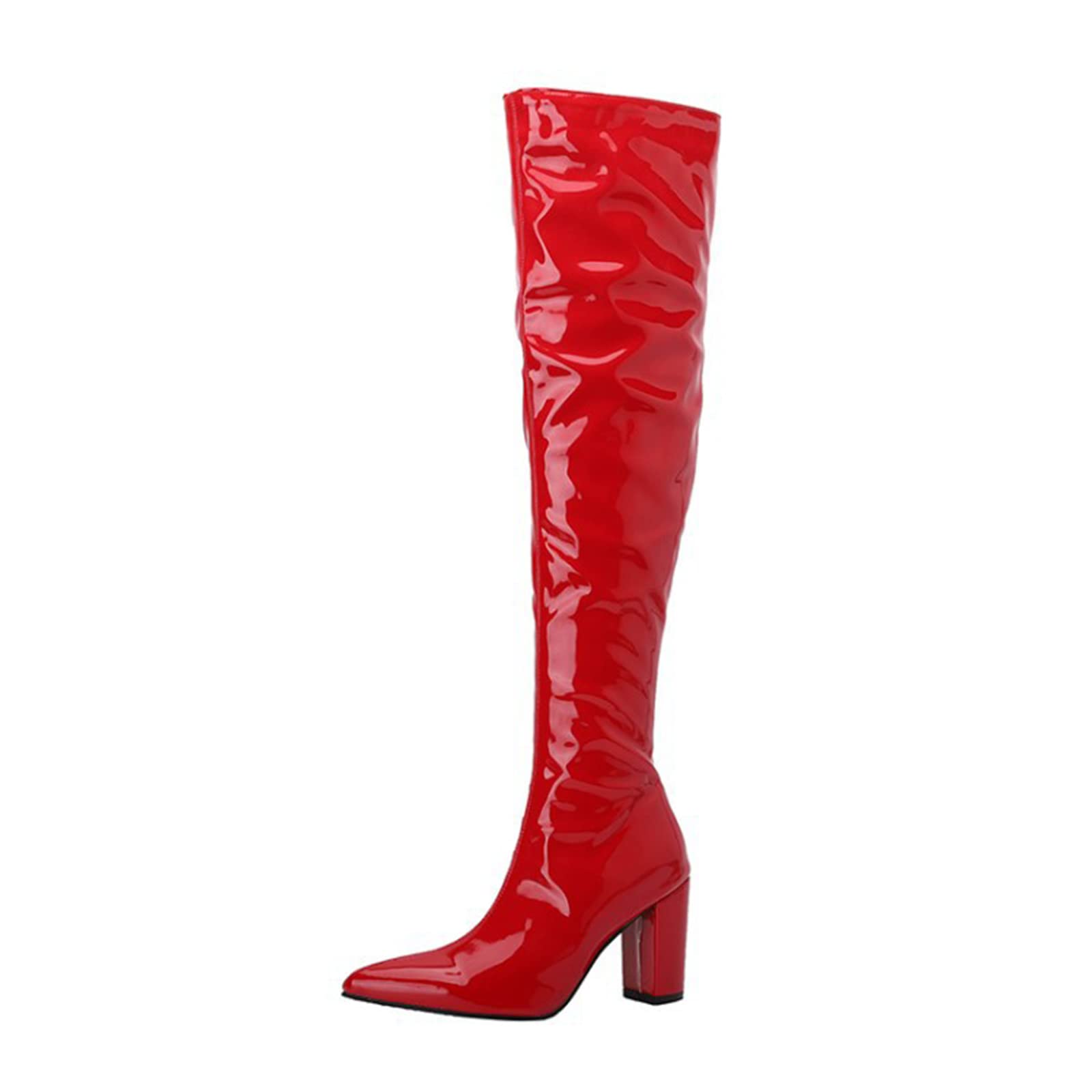 8,5 Cm/3.34 Pollici sopra Gli Stivali del Ginocchio in Pelle in Pelle Puntata Stivali Talloni Spessi Stivali da Donna Sexy di Grandi Dimensioni