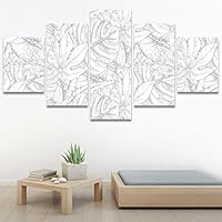 SIGNWIN 5 Panel Canvas Wall Art Modern Art Decorative Elements Expressive Leaves Multicolor Patterns Photography for Home Decorations Ready to Hang - 60