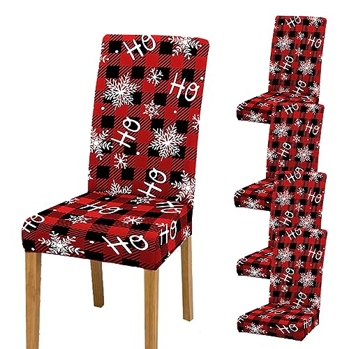 DULRLLY Christmas Chair Covers Set of 6 Buffalo Plaid Dining Room Chair Slipcovers Washable Christmas Seat Covers for Dining Chairs Stretch Xmas Chair Covers for Kitchen Home Party Decoration(6Pcs)