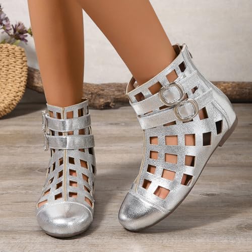 Women’s Fall Low Heel Ankle Boots – Glossy Square Cutout Design Booties with Anti-Slip Sole2