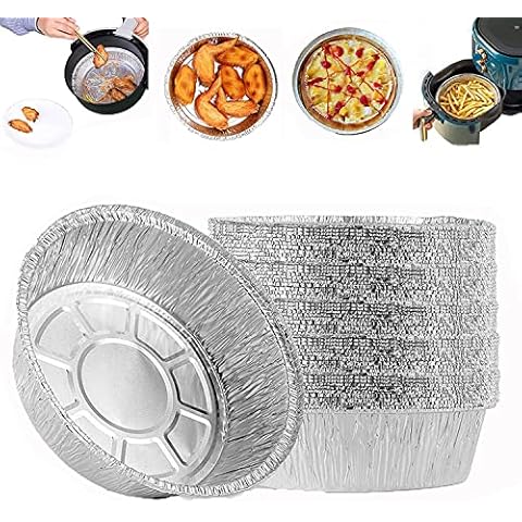 Aluminum Foil Tray Round,50pcs Round Aluminum Disposable Foil Pans Oil-Proof Aluminum Foil Tin Box,Pie Plates Foil Trays for Baking,Cooking,Oven,Air Fryer Cover