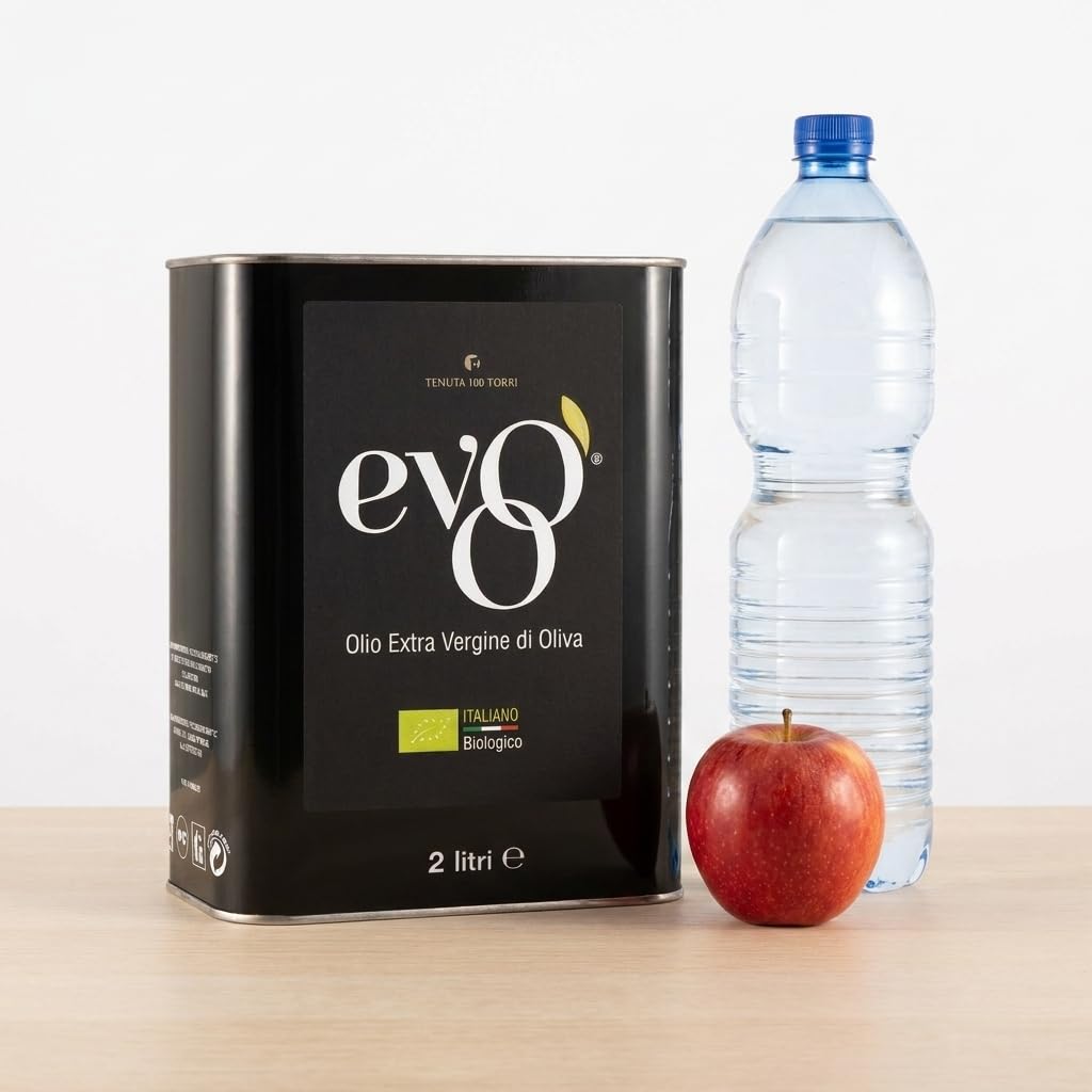EVOO Tenuta 100 Torri - Olio Extravergine di Oliva Blend Daily Organic pack da 2 x 2 Litri in latta, Estratto a Freddo, 100% italiano delle Marche