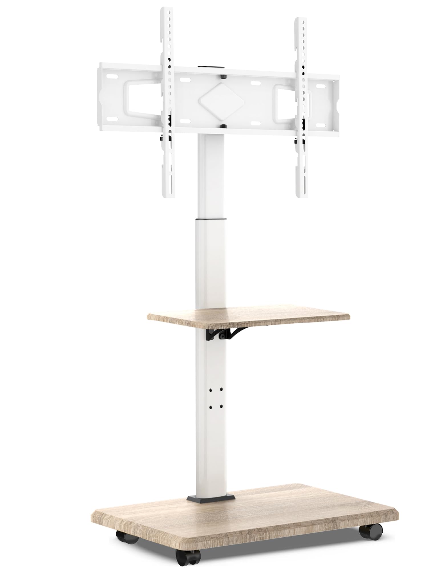 XTRARM Delphos Mobiler TV Ständer Rollbar mit Holzfuß, Fernsehständer für 32-70 Zoll Fernseher bis zu 45 kg, Hoehenverstellbar bis ca.130 cm Drehbar ±25° Max.VESA 600x400