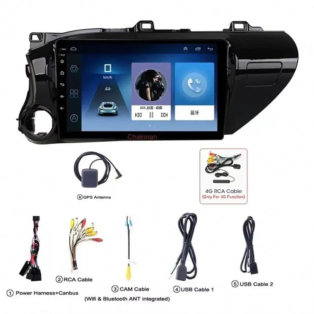 Auto-Navigationssystem für Toyota Hilux 2015 2016-2020 Android 15 9 Zoll Car Radio mit SWC Rückfahrkamera Für, 8 Core 8G+256G