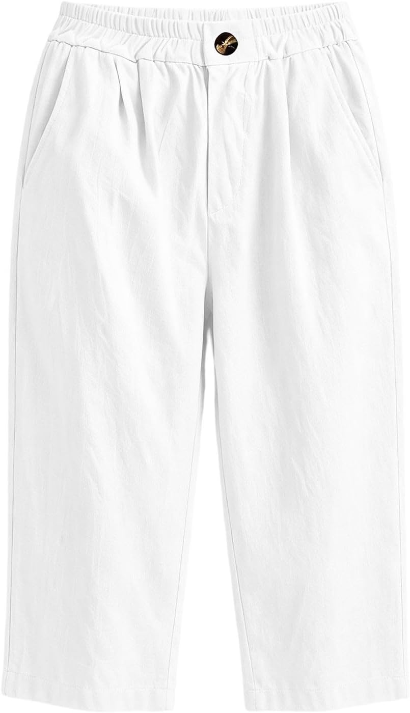 Cropped Pants for Women Lightweight Capris Pant with Pockets Elastic Waisted Beach Vacation Yoga Lounge Capri