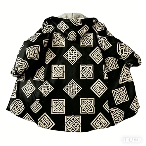 Image of Viking Mythology Mens Hooded Cloak Nordic Faux Cashmere Hoodie Winter Warmer Overcoat Mid-Length Parka Jacket