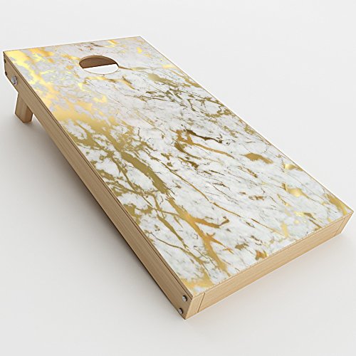 Skin Decal Vinyl Wrap for Cornhole Game Board Bag Toss (2xpcs.) Skins Stickers Cover/Marble White Gold Flake Granite