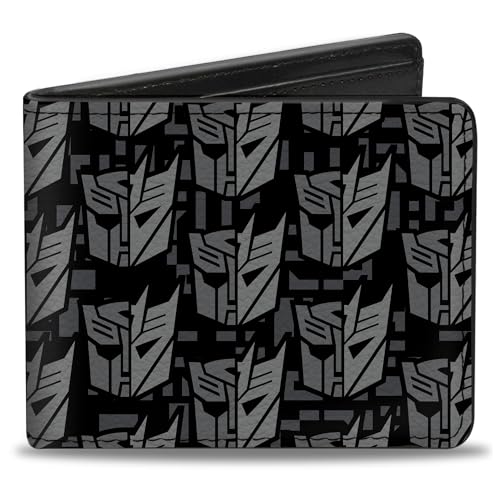 Buckle-Down Transformers Wallet, Bifold, Transformers Autobot Decepticon Icon Split Black Grays, Vegan Leather