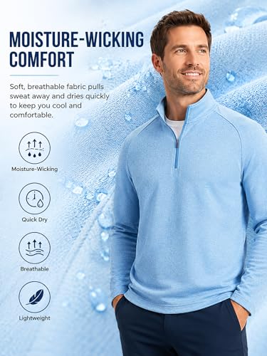 Image of Golf Quarter Zip Pullover for Men Mock Neck 1 /4 Zip Lightweight Athletic UPF 50+ Men's Long Sleeve Golf Sweatshirt