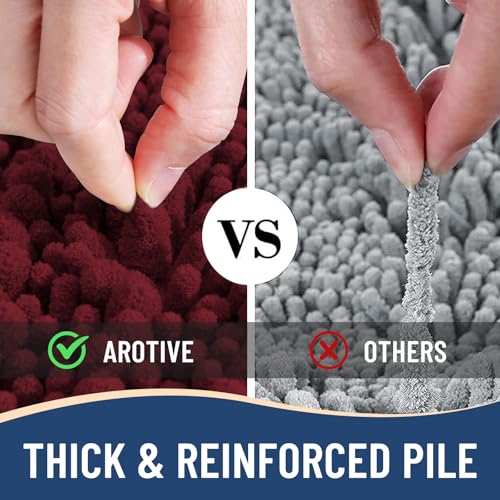 Image of Arotive Round Bathroom Rugs 24x24, Extra Soft Thick Absorbent Shaggy Chenille Bath Rugs, Non-Slip Machine Wash Dry, Bath Mats for Bathroom Floor, Tub and Shower, Home Decor Accessories, Burgundy