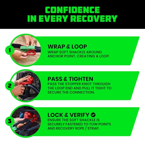 Image of Rhino USA Synthetic Soft Shackle Rope (2-Pack) - 3 /8in, 31,400lb Recovery | 3 /8in x 22in Soft Shackles, 31,400lb Min Break Strength. For Truck, UTV, ATV. Compatible with Jeep, Toyota, Ford. Red