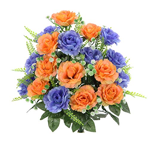 Admired By Nature Artificial Spring Rose Flower Bush, Peach-Blue