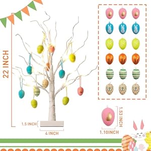 PEIDUO Easter Decorations 24LT Easter Egg Tree for Home Decor Lighted Tabletop Tree with 36 Multicolor Painted Eggs Easter Tree Decor for Bedroom Classrooms Offices Restaurants 2PK