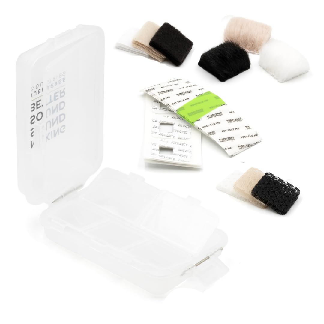 Bubblebee Industries Starter kit per nascondere microfono per microfoni da bavero e lavalier – Nasconde nastro microfono, coperture per riduzione del rumore e del vento per creatori di contenuti