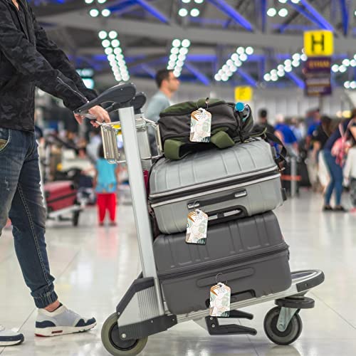 PU Leather Luggage Tags for Suitcase, Travel Cruise 2 Pack with Privacy Flap, Name ID Label and Metal Loop for Women Men Girls Baggage Bag Backpack Instrument, Boho Leaves 6