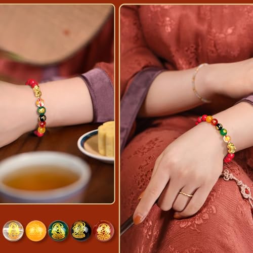 Red Chinese Feng Shui Wealth Bracelets Good Luck for Woman Protection,Cinnabar Dragon Pi Xiu Charms for Prosperity Wealth,Amuletos De Buena Suerte,Stretch Beaded Bracelets Attract Money New Year Gifts2