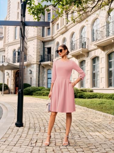 Image of GRACE KARIN Work Dresses for Women 2025 3 /4 Sleeve Fit and Flare Business Midi Dress Classy Office Dresses with Pockets