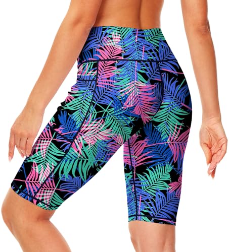 Image of AOBUTE Womens 9 inch /10 inch /11 inch Long Swim Board Shorts High Waisted UPF 50+ Biker Shorts with Pockets