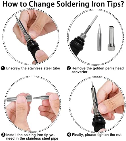 Bild 3 - Lötkolben Set,60W Lötkolben Lötset mit EIN/AUS-Schalter200-450°C, Einstellbarer Temperaturknopf, 5 Lötspitzen,Gebogene Pinzette,Lötdraht, Eisenständer mit Schwamm,Pro Elektrotechnik Reparaturen