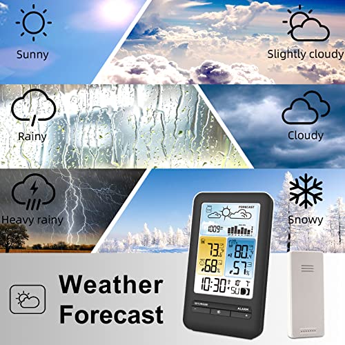 Weather Station Wireless Indoor Outdoor Thermometer, Humidity Temperature Monitor With Atomic Clock, Weather Forecast, Calendar And Alarm, Adjustable Backlight Color Display. #TOP5