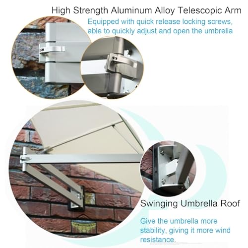Naścienny zewnętrzny parasol tarasowy, regulowany, uchylny parasol przeciwsłoneczny, trwały metalowy słupek i aluminiowa rama do ogrodu, tarasu, balkonu i rozwiązań zaciemniających
