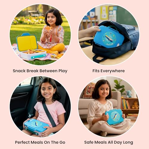 Image of rabitat Munchbee Pro Personalized Stainless Steel Kids Lunch Box 850ml- Food-Grade Steel Bento Tiffin | 2-Year Brand Warranty | Spill-Proof Flick-Lock | 3 Compartments, BPA-Free, School-Safe | Spunky