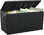 Keter Marvel Plus 71 Gallon Resin Deck Box-Organization and Storage for Patio Furniture Outdoor Cushions, Throw Pillows, Garden Tools and Pool Toys, Dark Grey