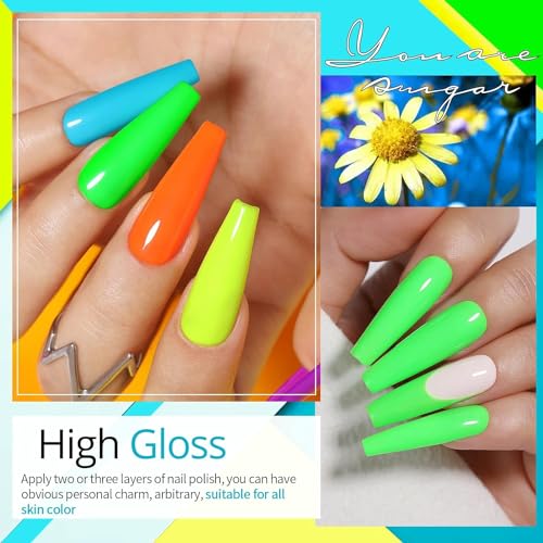 Image of THR3E STROKES Neon Gel Nail Polish Set - Fluorescent Luminous Glow in Dark Gel Polish - Orange, Hot Pink, Blue, Yellow, Green, Purple Vibrant Spring Summer Colors - 7ML (UV /LED Light Required)