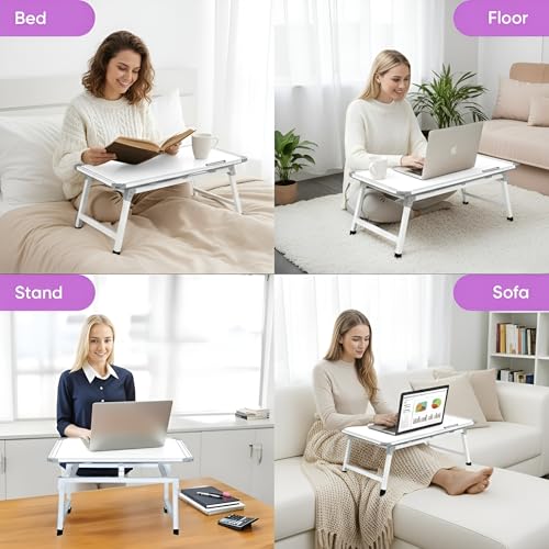 Image of YAJNAS Multipurpose Portable Whiteboard Study Laptop Table | Portable Desk & Lap Bed Table with Height Adjustable for Kids, Home, Office Presentation, with 1 Marker 1 Duster (White Board-15x26 Inch)