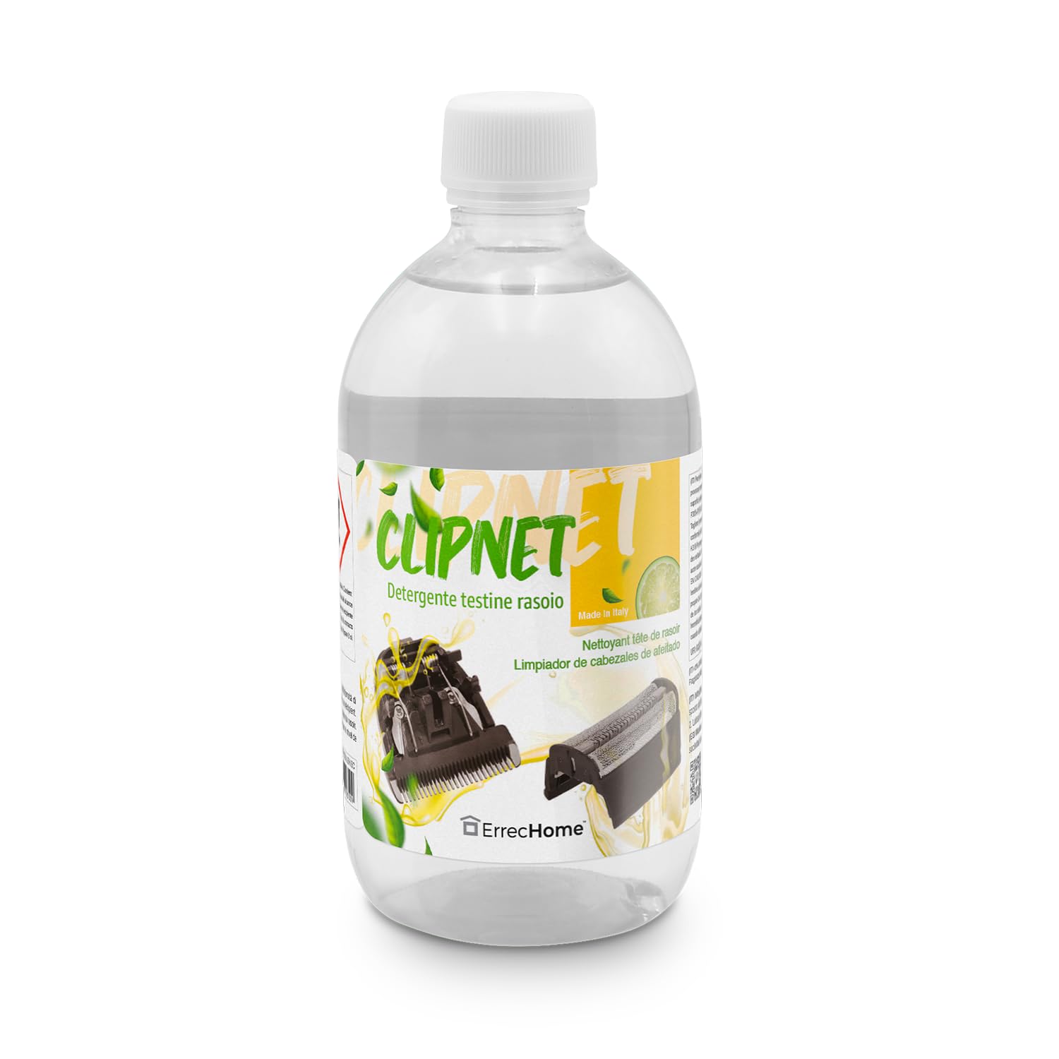 ERRECHOME ClipNet Scherkopfreiniger, kompatibel mit allen Marken von Rasierern und Reinigungskartuschen, auch zum Nachfüllen von Kartuschen geeignet, 500 ml Flasche