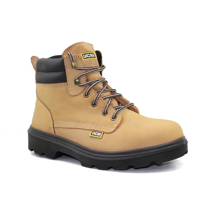 Image of JCB Trekker Safety Shoes for Man | Nubuck Leather High Ankle Boot | Steel Toe Cap | SRC Antislip & Oil Resistant | Double Density, Antistatic & Abrasion Resistance | Beige | Size 6-10 UK