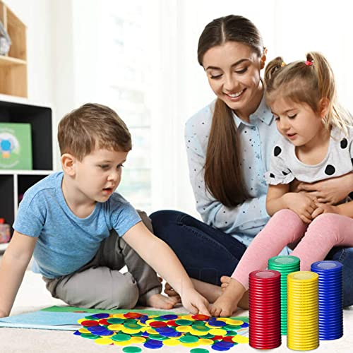 400 Stücke Plastik Poker Chips, Spielchips, Bingo Chips, Kinder Zählchips zum Lernen Mathematischer Berechnungen und Bingospiele, 4 Farben (Rot, Blau, Grün, Gelb, 0.86 Zoll