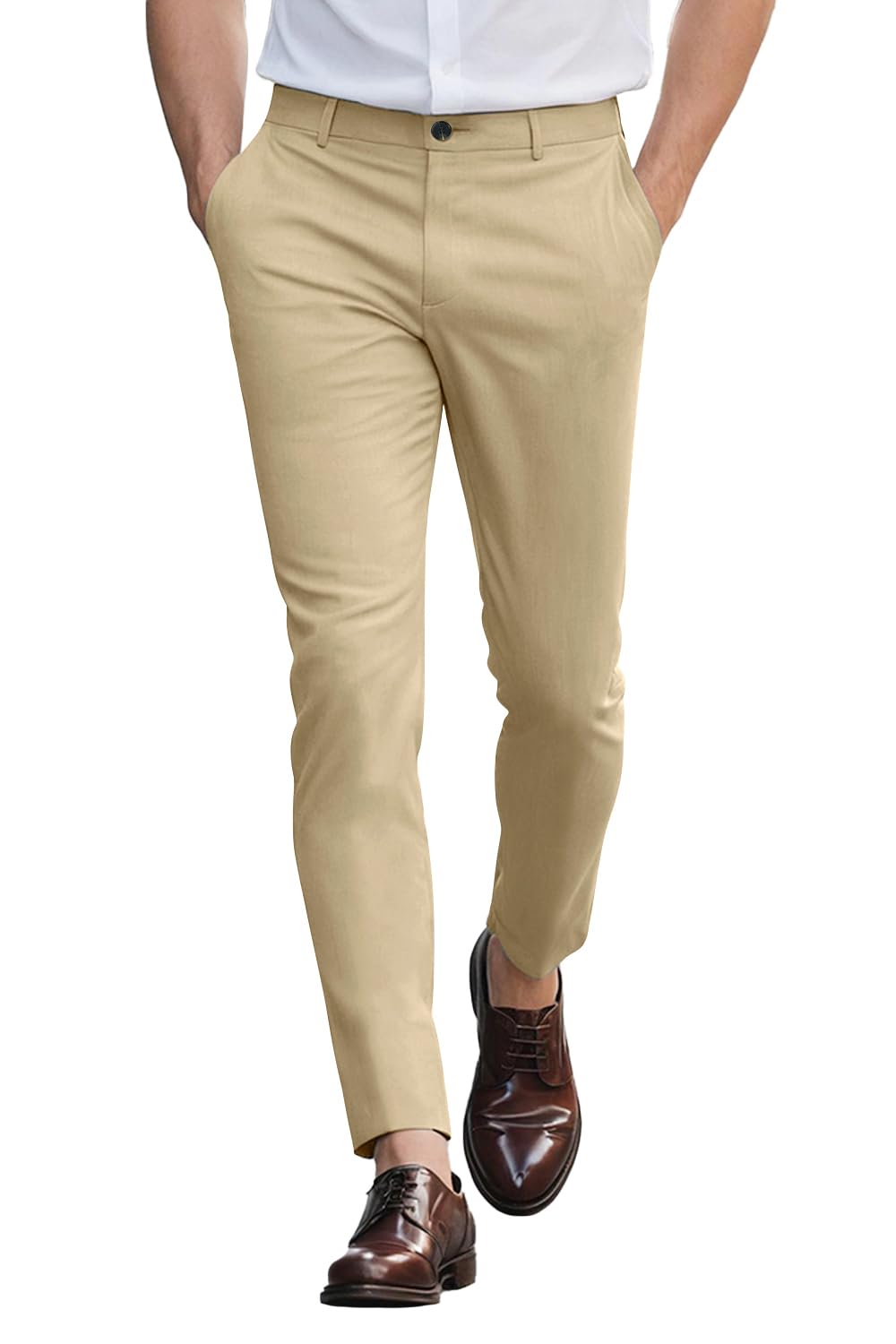 Snapklik.com : Mens Khaki Pants Slim Fit Flat Front Dress Pants For Men ...