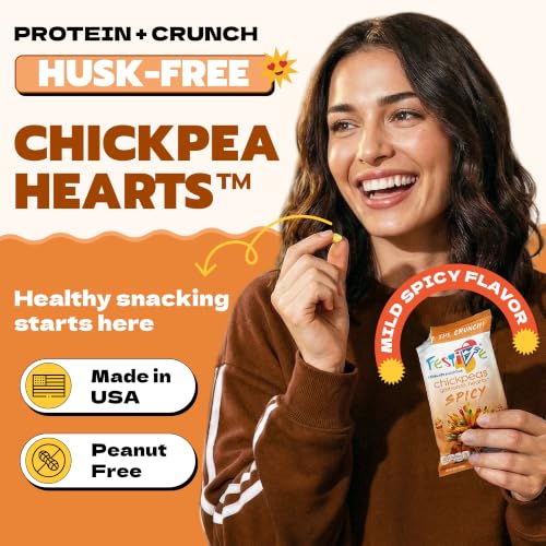 Image of Festive Chickpea Hearts - Crunchy Spicy Garbanzo Beans - Husk-Free Roasted Chickpea Snacks - Vegan Snacks with 5g Protein Per Serving Plant Based, Halal, Gluten Free, Dairy Free - 1oz 12 Pack