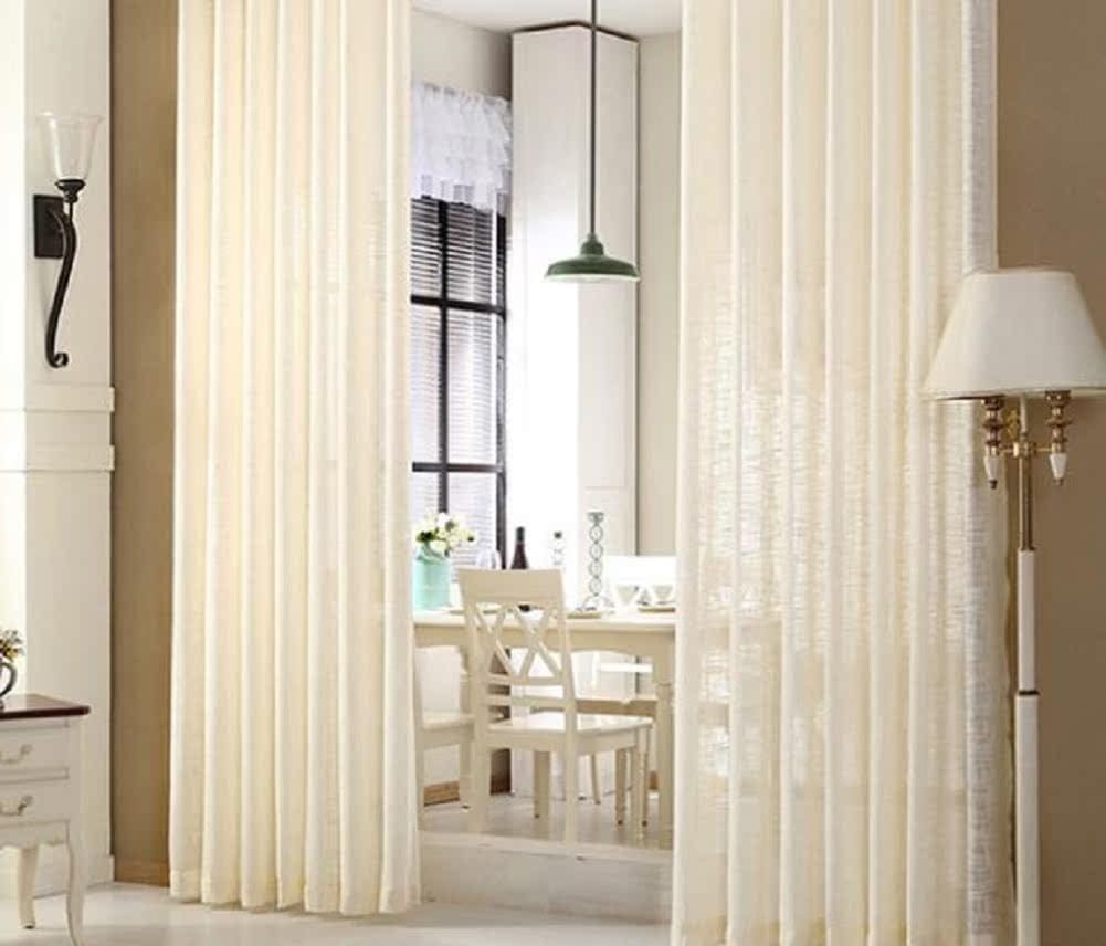 HooHero Brown Simple Linen 52 Wide Sheer Curtains Living Room Balcony Kids Baby Room Decoration Drapes Voile Gauze