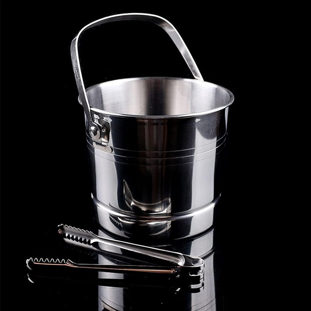 Kitchen Wine Tools Portable Bar Cooler Party Club Ice Bucket with Tongs Container Keg Champagne Stainless Steel Lid