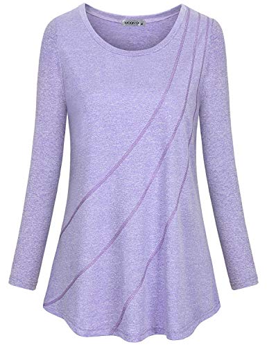 MOQIVGI Long Sleeve Workout Shirts for Women Fall Winter Loose Fit Exercise Fitness Blouses Ladies Stylish Soft Breezy Stretchy Athletic Tops Purple X-Large