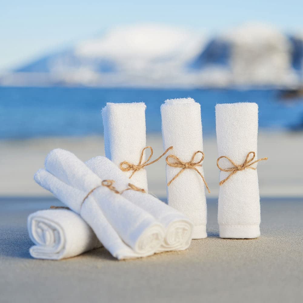 pandoo guanto da bagno di bambù al 100% - morbidissimo, senza coloranti, ipoallergenico e antibatterico per pelli sensibili del bambino - 25x25cm bianco - 6 pezzi