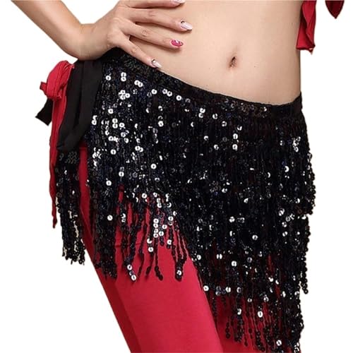 Pañuelo de cadera de danza del vientre rosa roja con lentejuelas de viscosa para bailar 4