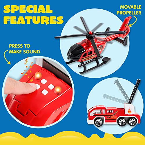 Image of JOYIN 25 in 1 Fire Truck Vehicle Toy Set with Sounds and Lights, Fire Engine Vehicles in Carrier Truck, Mini Rescue Emergency Car Toy, Birthday Gifts for Over 3 Years Old Boys