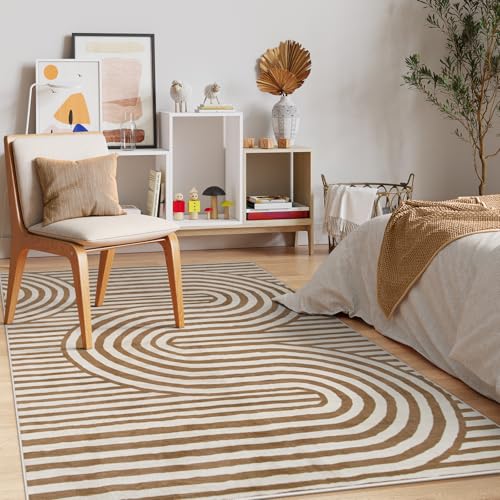 Lahome Khaki and Orange Abstract Area Rug 5x7 for Boys Playroom - image 2