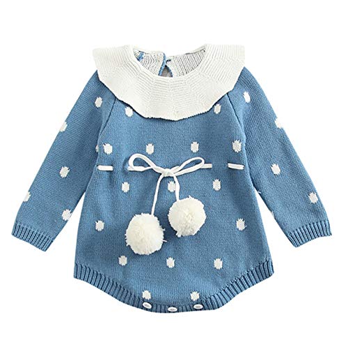 HCFKJ Ropa Bebe NiñA Invierno NiñO Manga Larga Camisetas Beb Conjuntos Moda Bebé ReciéN Nacido NiñO Chico NiñA Dot Punto Mameluco Body Ropa Crochet Trajes (6-12 Meses, Azul)